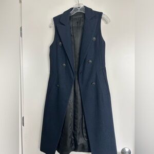 rag & bone Faye Double Breasted Wool Blend Navy Blue Longline Vest